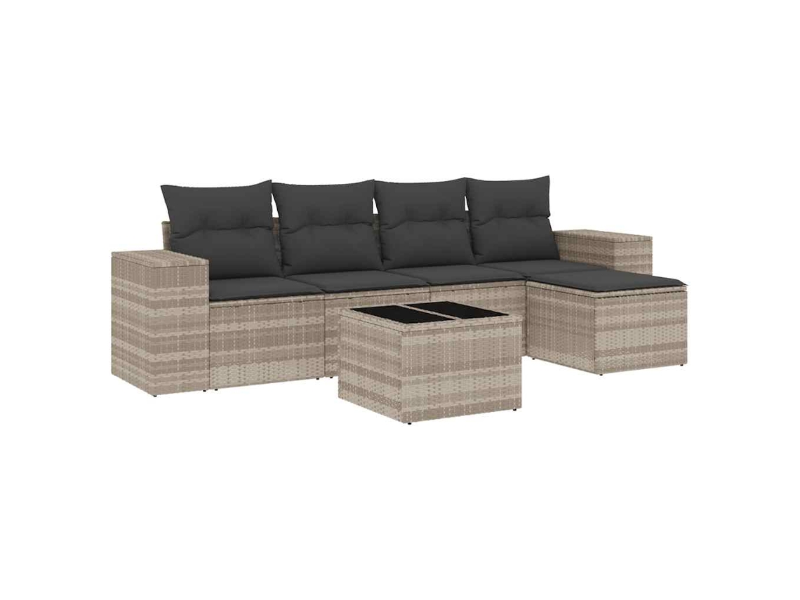 Maison Exclusive - 6 Pcs Conj. Sofás Jardim Com Almofadões Vime Pe Cinzento-claro