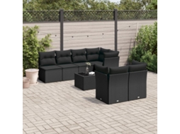 8 Pcs Conjunto Sofás De Jardim Com Almofadões Vime Pe Preto Dkd Home Decor