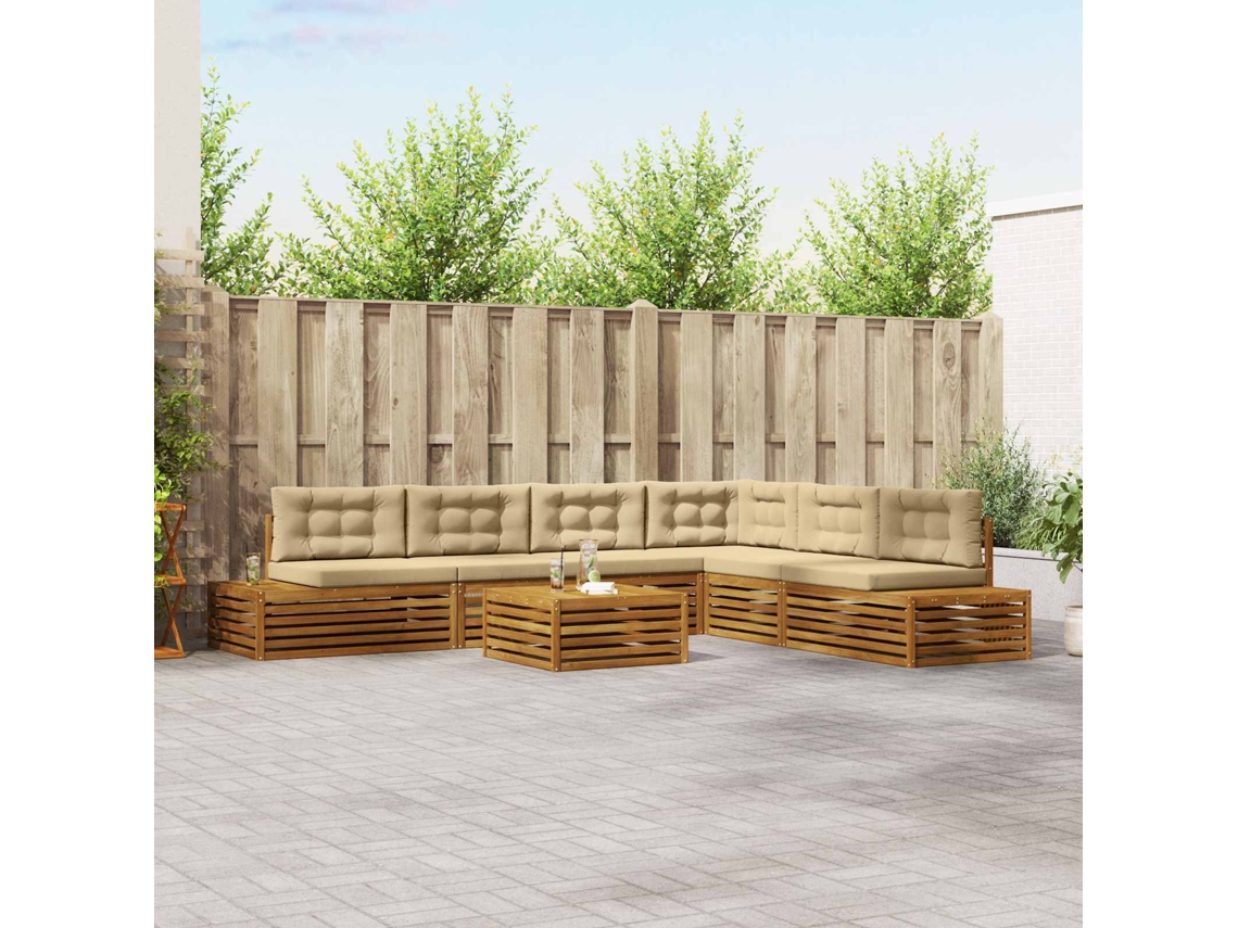 Vidaxl Conjunto De Sofás Para Exterior 7 Peça Natural E Bege