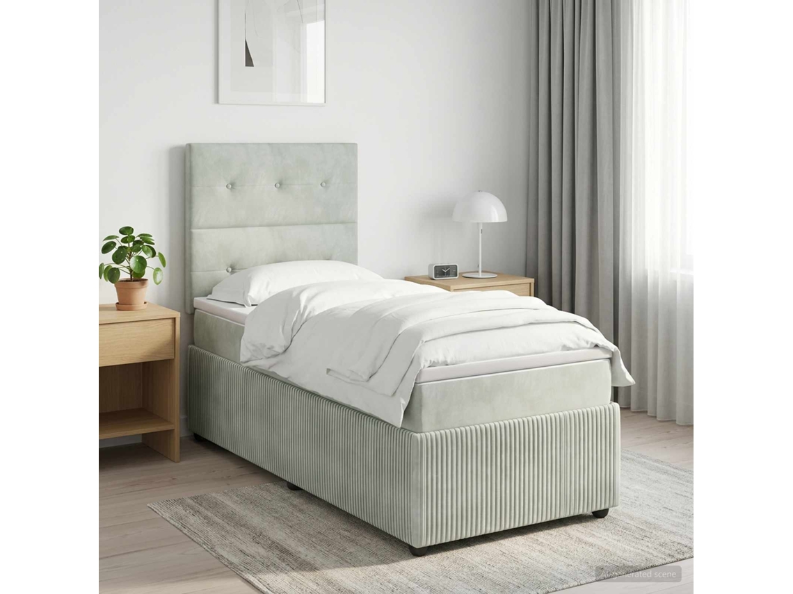 Vidaxl Cama Box Spring Com Colchão Cinzento-claro 90 X 200 Cm Veludo