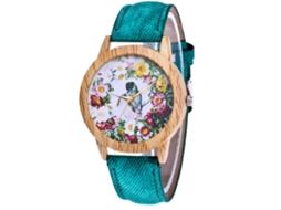 Relógio Feminino Zhoulianfa de Quartzo com Pulseira de Lona e Padrão Flor e Ave (verde)