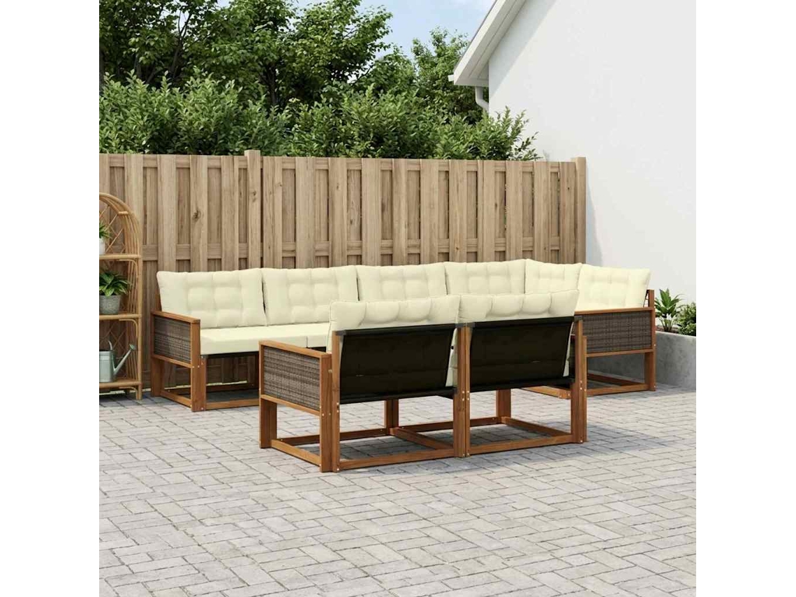 Vidaxl Conjunto De Sofás Para Exterior 7 Unid. Natural E Creme