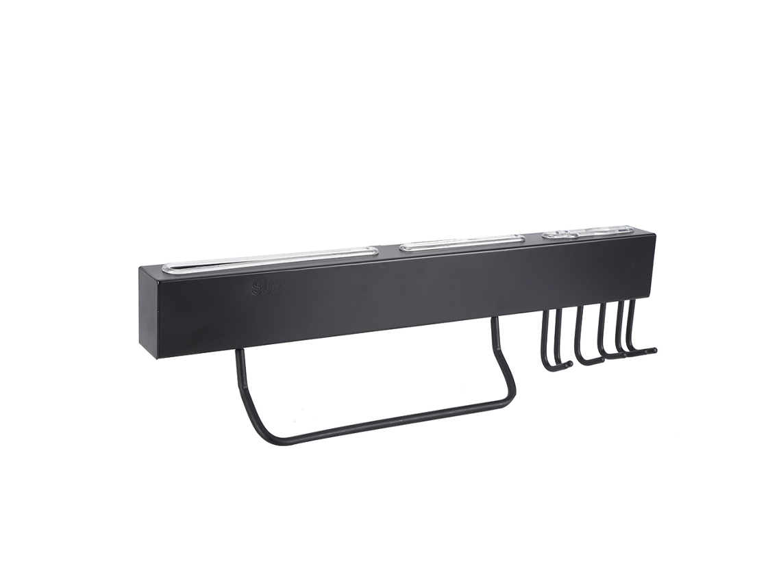 Suporte para facas em aço inoxidável 304 preto, 40 cm, com 6 ganchos.