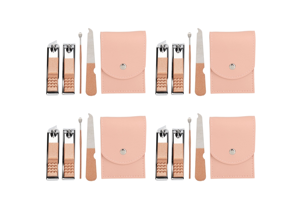 Kit De Manicure Com Tesouras De Unhas Aço Inoxidável E Estojo Rosa