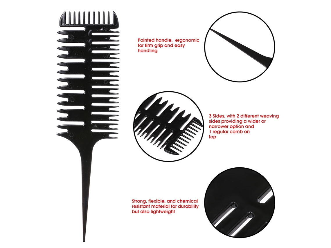 Pente profissional para tintura de cabelo 2026 com divisão em 3 partes, ideal para salão de beleza e para pentear mechas.