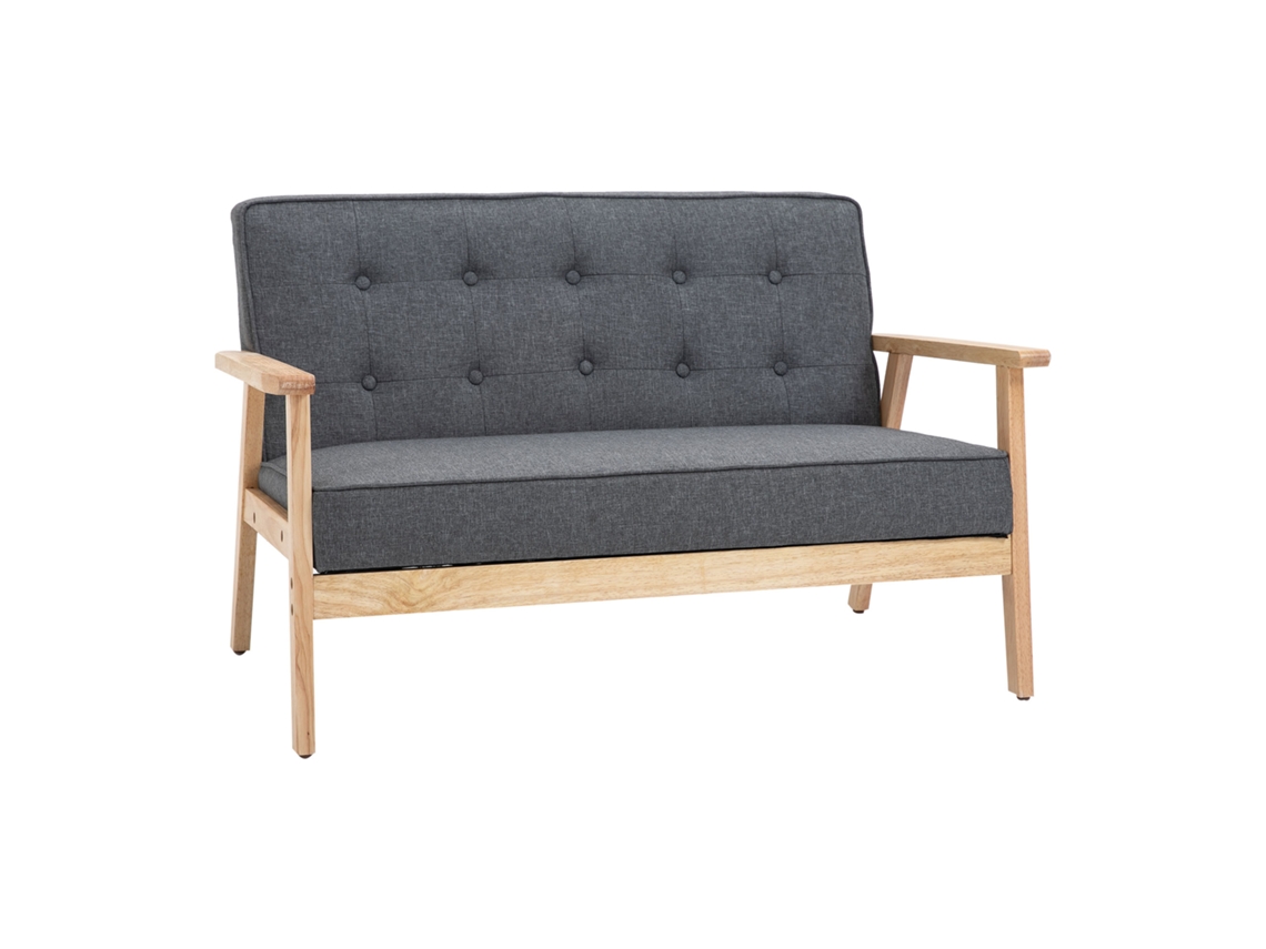 Sofá 2 Lugares S/MARCA 114x66x69cm, encosto e Almofadas Acolchoados, Pés de Madeira, Cinza