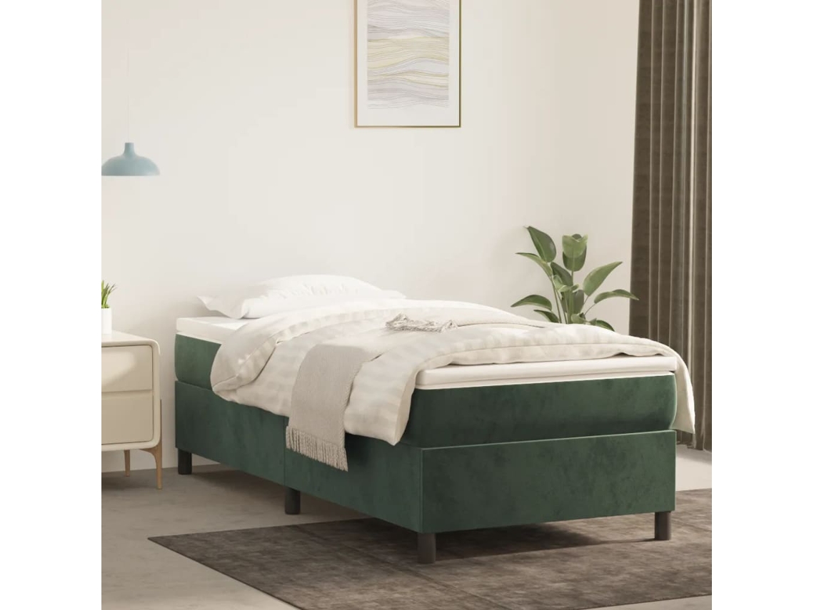 Estrutura De Cama Sem Colchão 80x200 Cm Veludo Verde-escuro