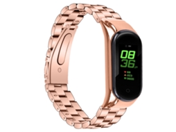 Bracelete de Aço Inoxidável Três Contas com Fivela Dobrável para Xiaomi Mi Band 7 Ouro Rosa