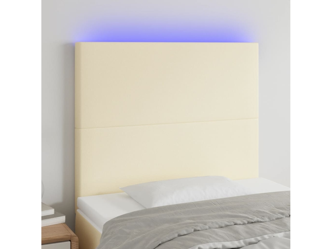 Vidaxl Cabeceira De Cama C/ Led 80x5x118/128cm Couro Artificial Crème