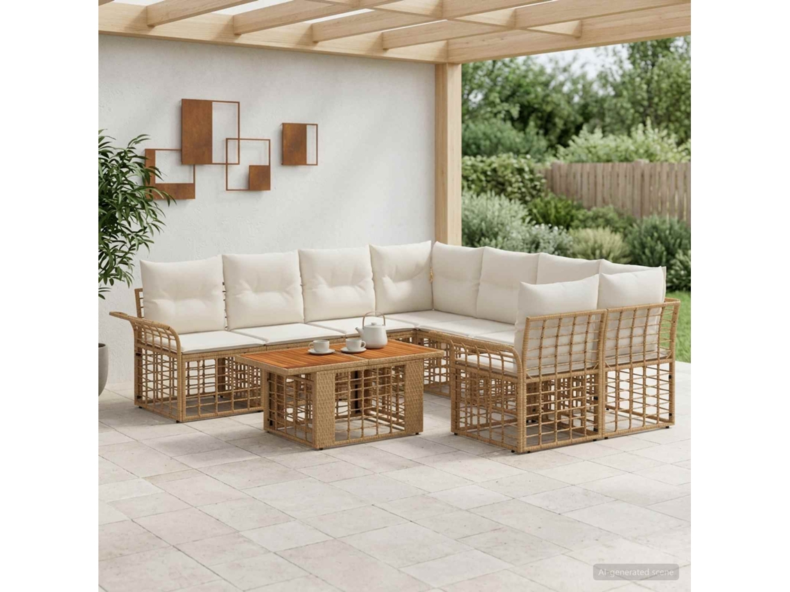 Vidaxl Conjunto De Sofá De Jardim 9 Unid. Natural E Branco Creme