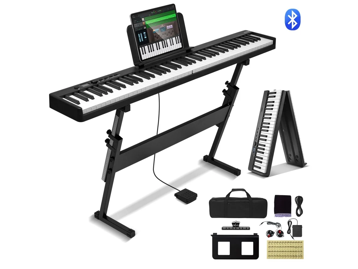 88 Teclas Teclado Dobrável Piano Portátil Dobrável Bluetooth Midi com Suporte VEVOR
