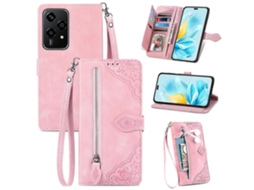 Capa De Couro Com Zíper E Estampa Floral Em Relevo Para Celular Honor 200 Lite (versão Global)
