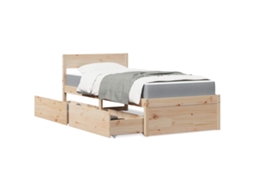 Vidaxl Cama Com Gavetas E Colchão 90x200 Cm Madeira De Pinho Maciça