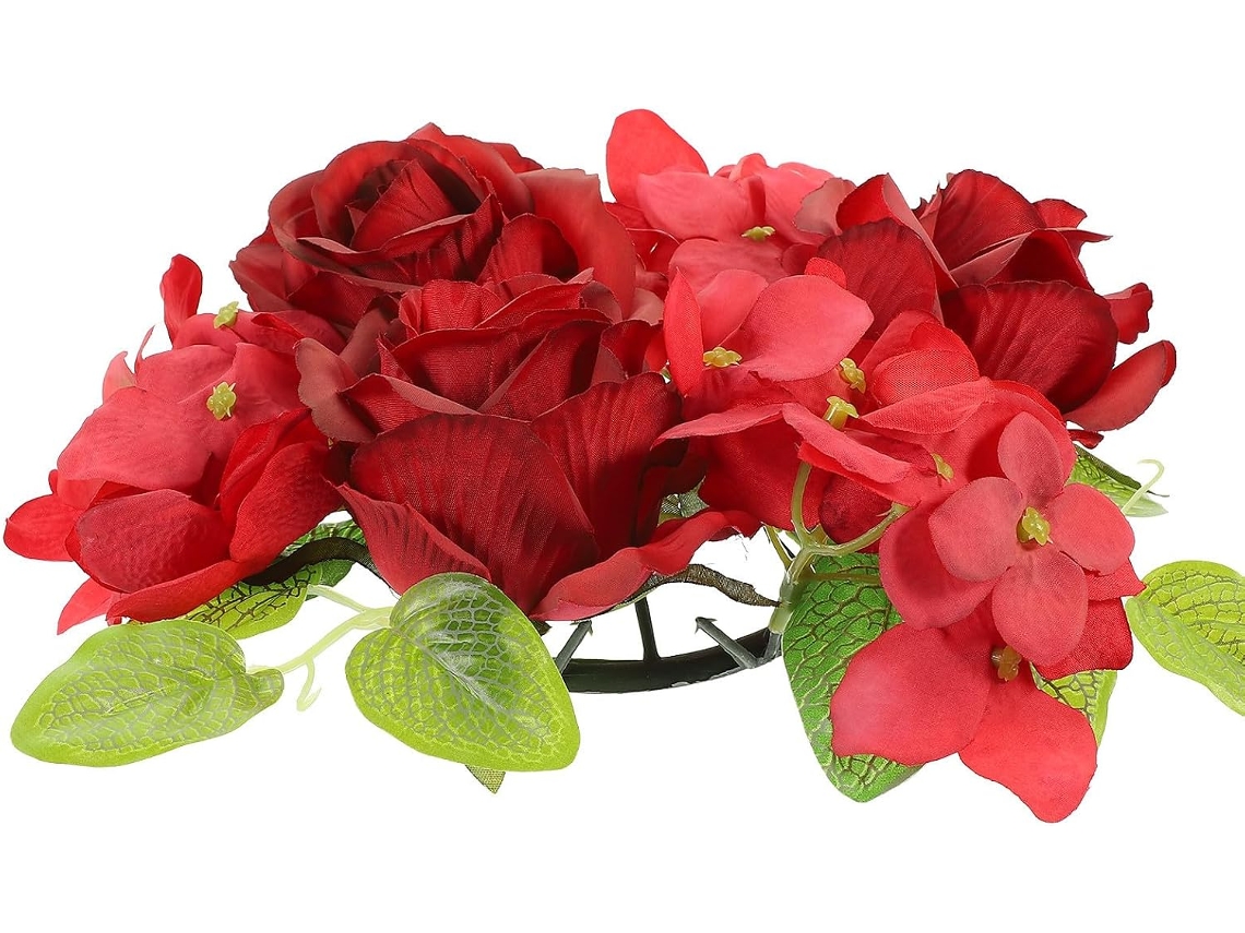 Aro De Vela Com Flor Artificial Vermelha Para Decoração De Mesa Rústica.