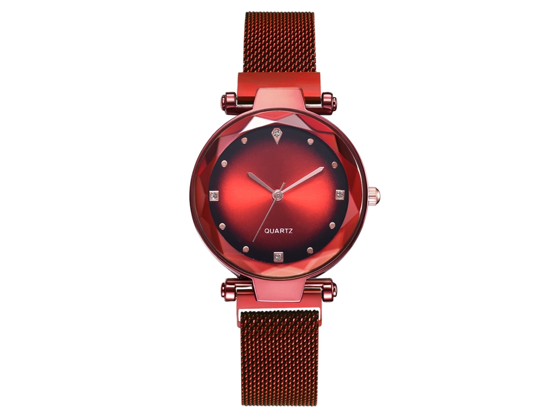 Relógio Star Sky Quartz com pulseira de malha para homens e mulheres (vermelho)