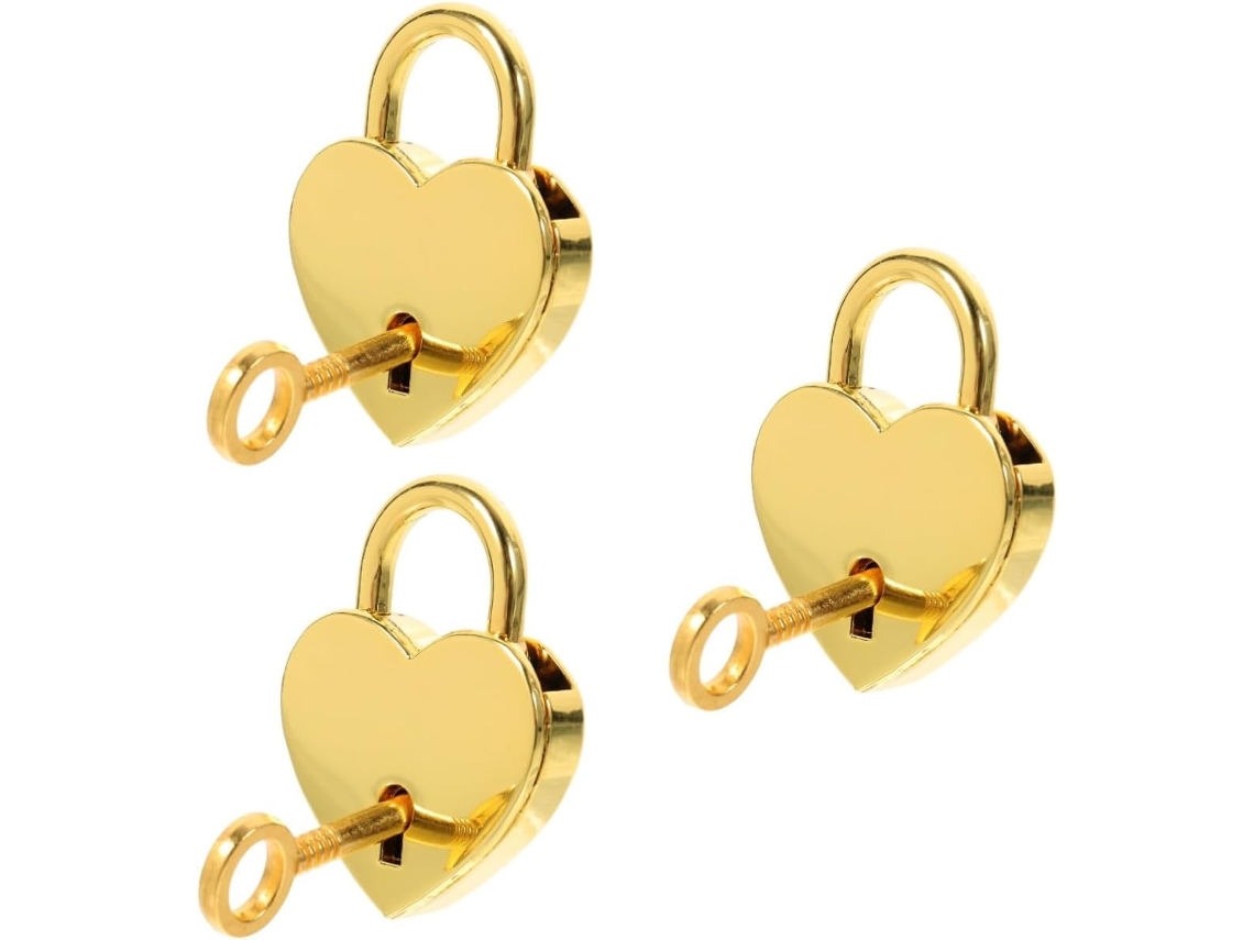 Conjunto De 3 Cadeados Em Formato Coração Com Chave Da Angooily, Ideais Para Diários, Caixas De Joias E Malas Cor