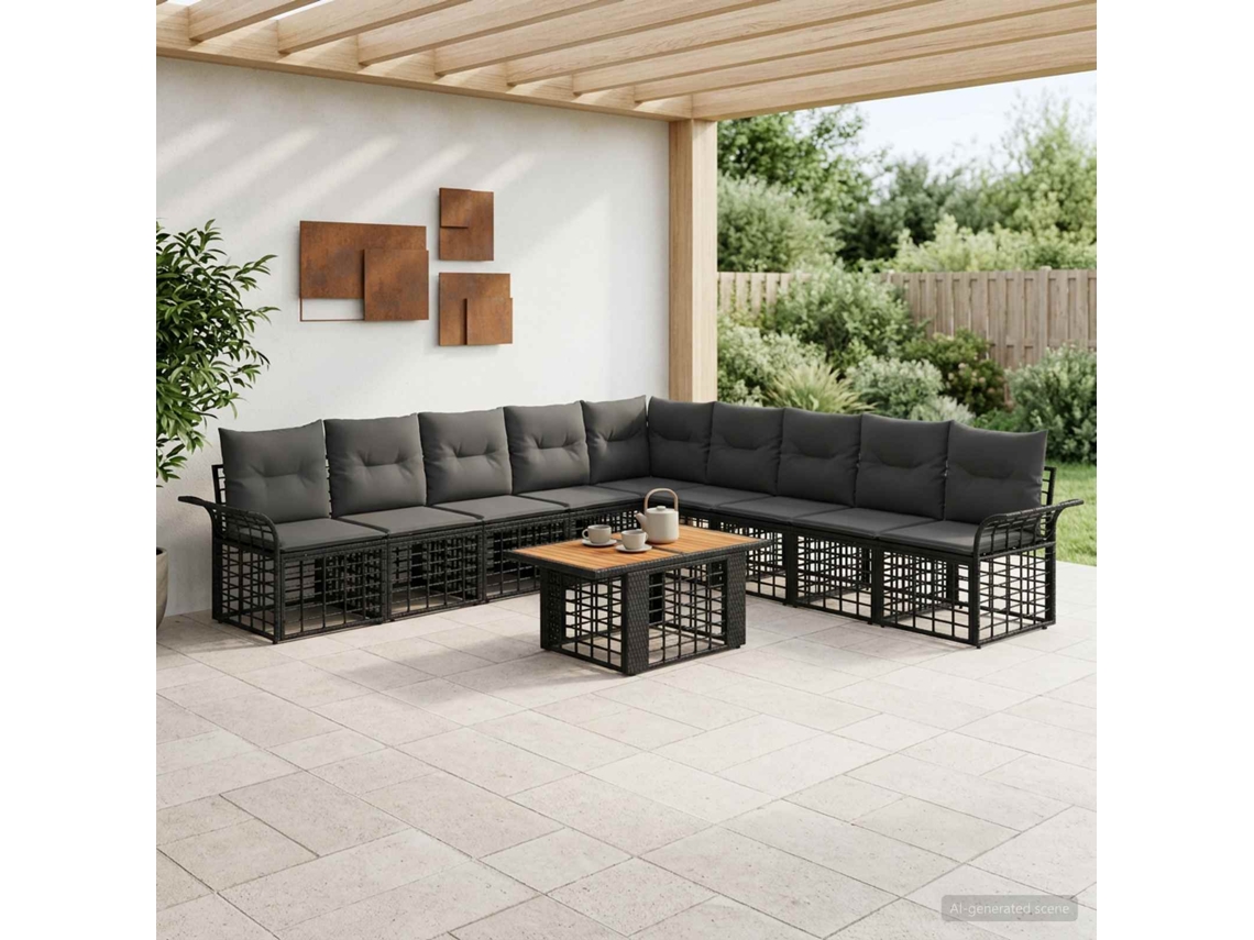 Vidaxl Conjunto De Sofá De Jardim 10 Unid. Preto E Cinza Escuro