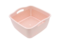 Cesta De Armazenamento Com Drenagem Dupla Em Pp Premium, Rosa - Ideal Para Cozinha E Banheiro