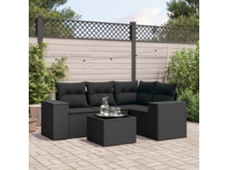 Vidaxl 5 Pcs Conjunto Sofás De Jardim Com Almofadões Vime Pe Preto