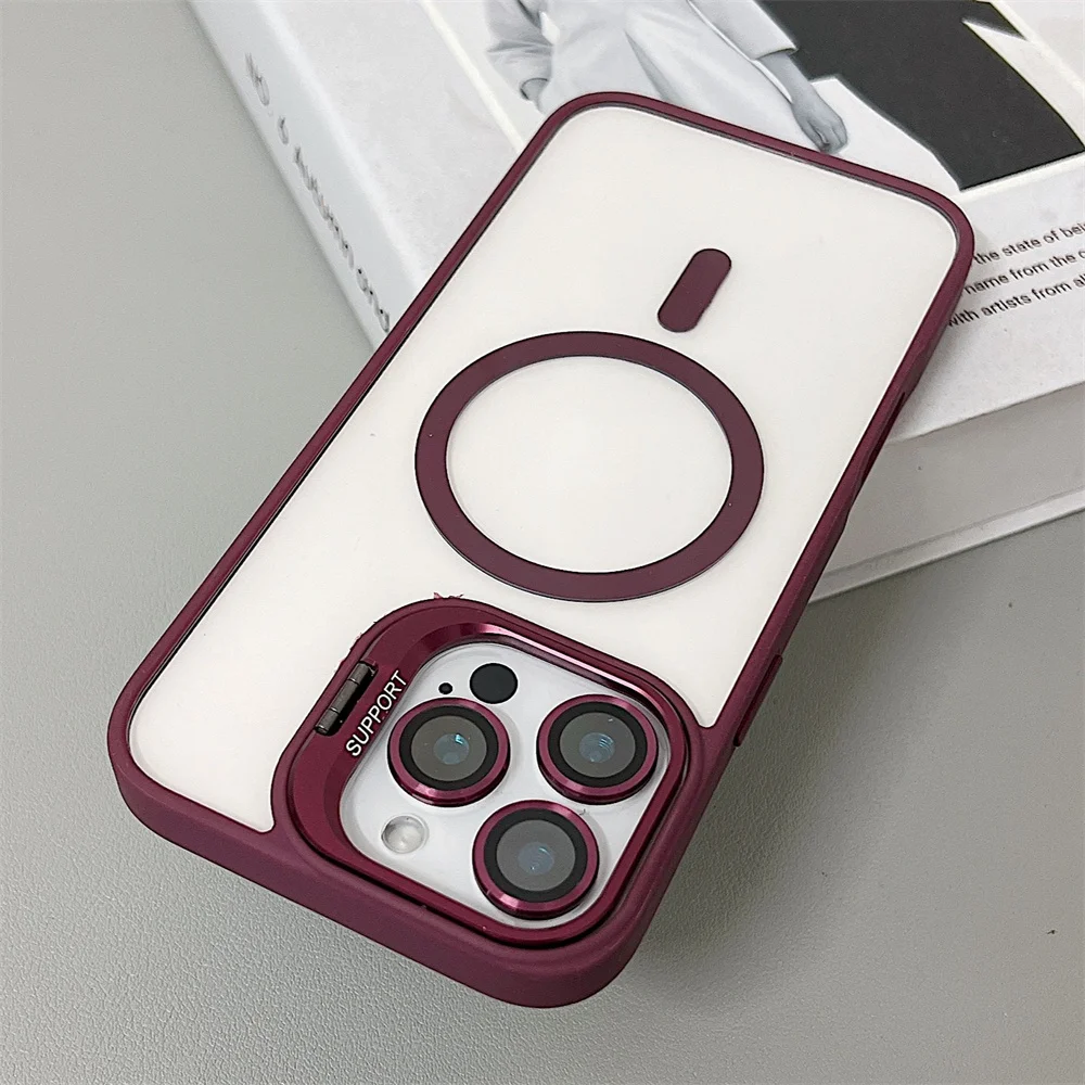 (iphone 11, Borgonha) Capa Magnética À Prova De Choque, Compatível Com Magsafe, Com Proteção De Lente De Vidro.