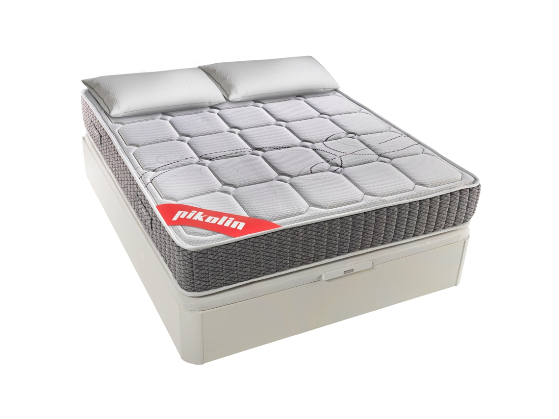 Pack PIKOLIN Sommier Branco + Colchão Molas Ensacadas Troas + Almofada Grátis (150 x 200 - 59 Cm de Altura)