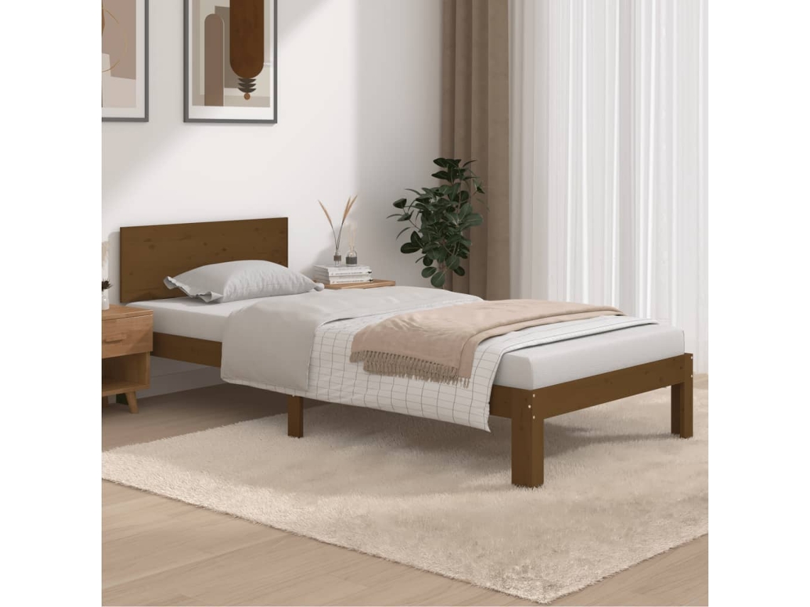 Estrutura De Cama 90x200 Cm Pinho Maciço Castanho Mel