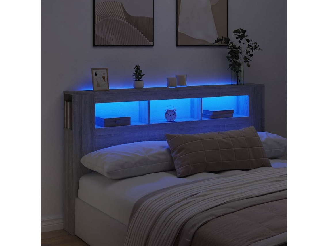 Vidaxl Cabeceira C/ Leds 180x18,5x103,5 Cm Sonoma Cinzento