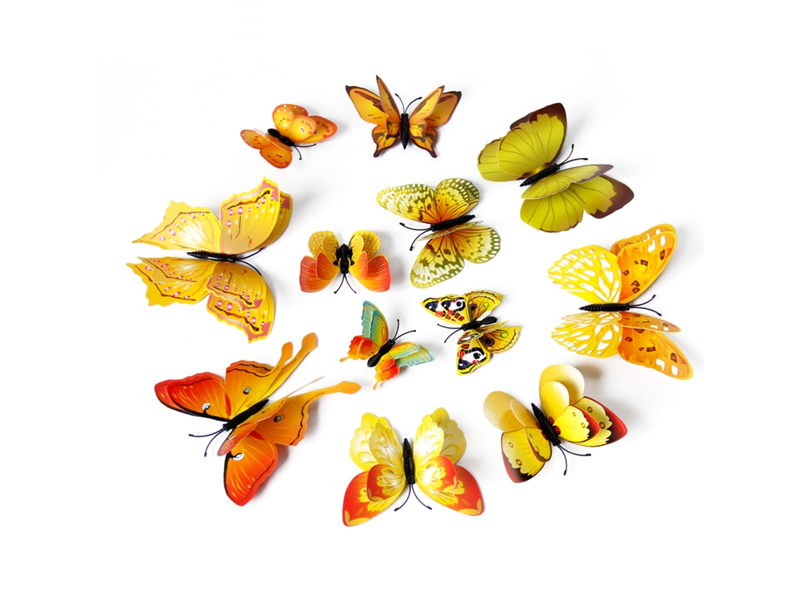 Adesivos de Parede Borboleta 3D com Ímanes, Amarelo LAXISCREED