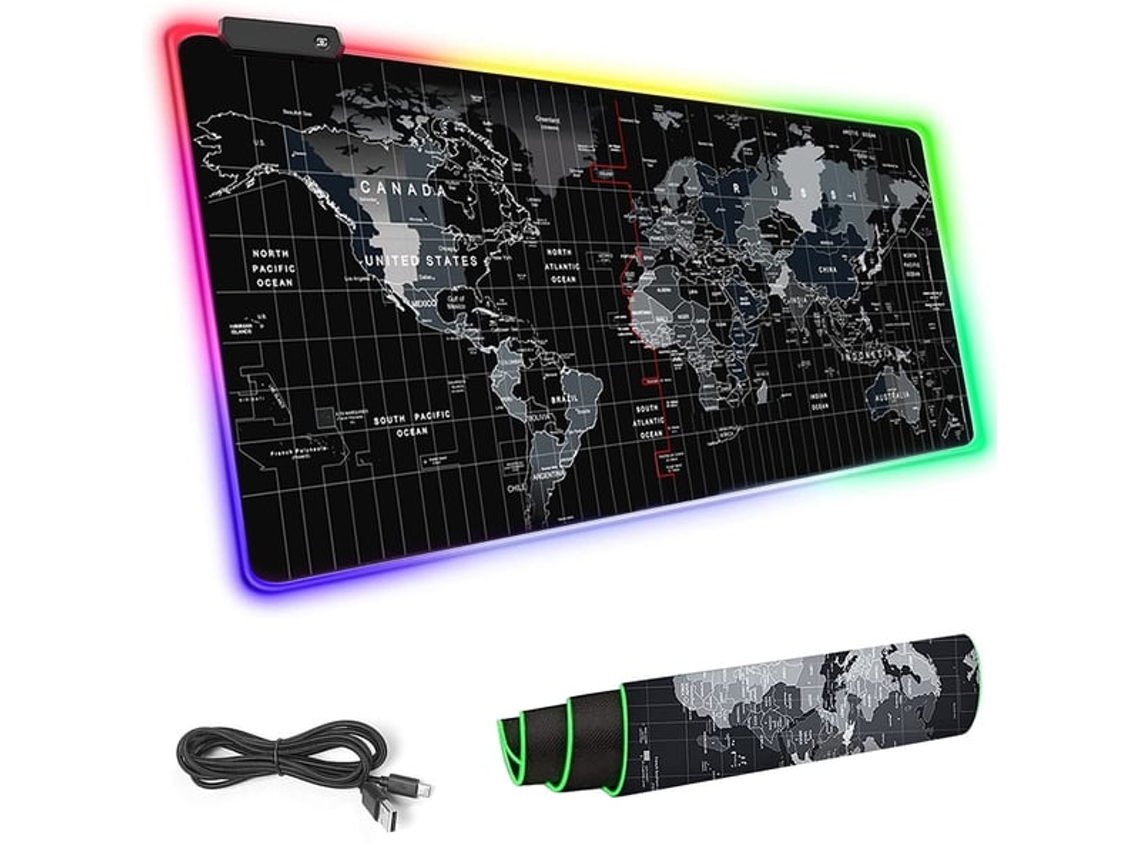 Mousepad Gamer Com Luzes Led 80x30 Cm Mapa Múndi Brilvibera