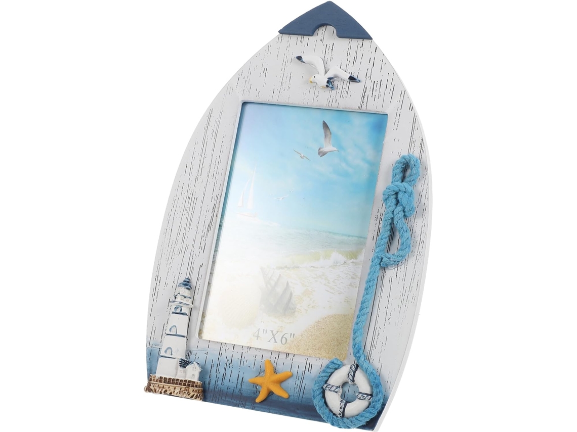 Porta Retratos Madeira Estilo Náutico Mediterrâneo 15x15 Pássaros Marinhos Ideal Escritório Quarto Decoração GOKOCO