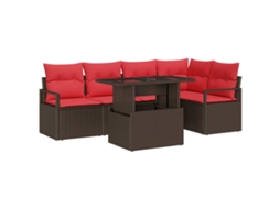 Maison Exclusive - Conjunto De Sofá De Jardim 6 Pcs Marrom E Vermelho Vime Pe