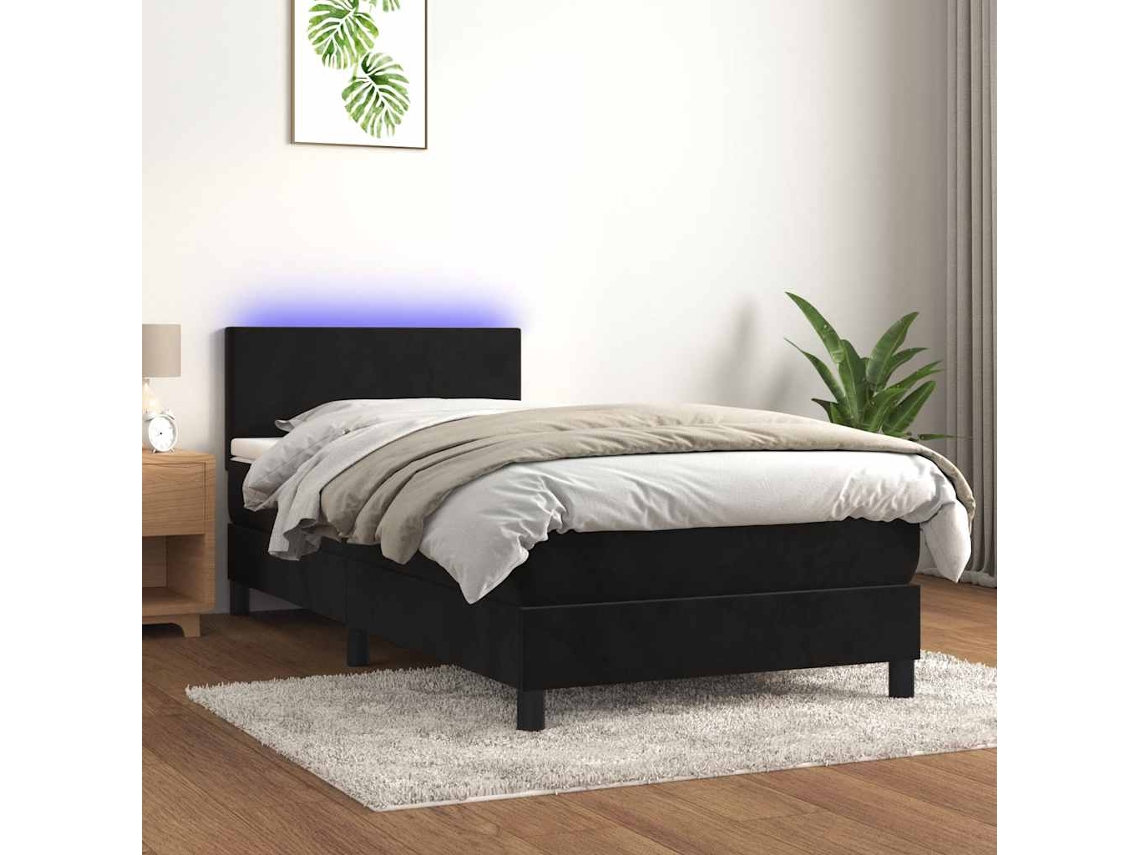 Vidaxl Cama Box Spring C/ Colchão/led 90x190 Cm Veludo Preto