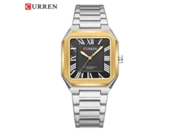 Relógio De Quartzo Quadrado Simples (dourado E Preto) À Prova D'água Com Numerais Romanos E Pulseira Elegante De Aço Inoxidável.