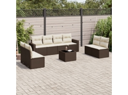 Vidaxl 9 Pcs Conjunto Sofás P/ Jardim C/ Almofadões Vime Pe Castanho