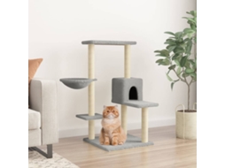 Vidaxl Árvore P/ Gatos C/ Postes Arranhadores Sisal 95 Cm Cinza-claro
