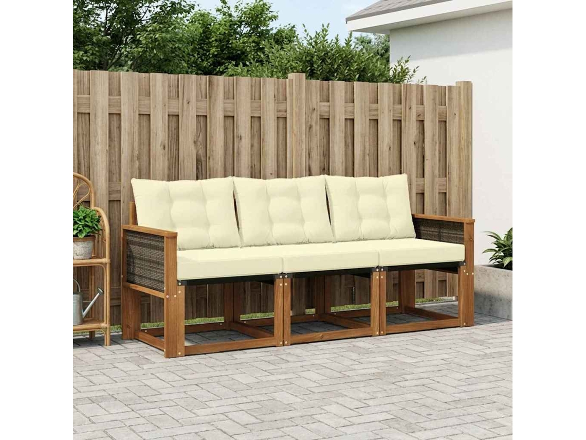 Vidaxl Conjunto De Sofás Para Exterior 3 Unid. Natural E Creme