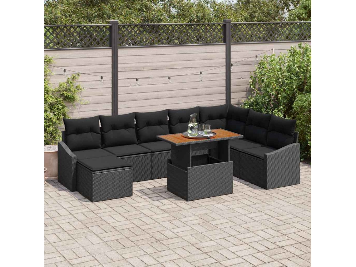 Vidaxl Conjunto de Sofá de Jardim 9 Pcs Preto Rattan Sintético