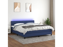 Vidaxl Cama Box Spring C/ Colchão E Led 160x200 Cm Tecido Azul
