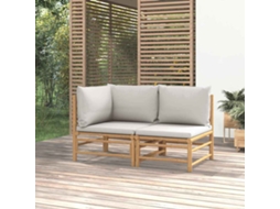 Vidaxl 2 Pcs Conj. Lounge De Jardim Bambu C/ Almofadões Cinzento-claro