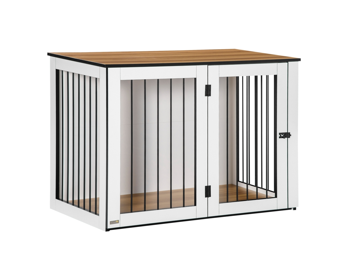 Gaiola Para Cães Pequenos/médios, Com Portas Traváveis, Aglomerado, 106x60x76cm, Nogueira Escura+branco.