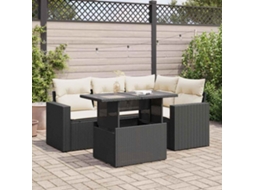 Vidaxl 5 Pcs Conjunto Sofás De Jardim Com Almofadões Vime Pe Preto