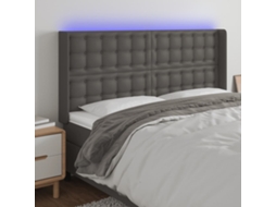 Vidaxl Cabeceira Cama C/ Led Couro Artif. 147x16x118/128 Cm Cinzento