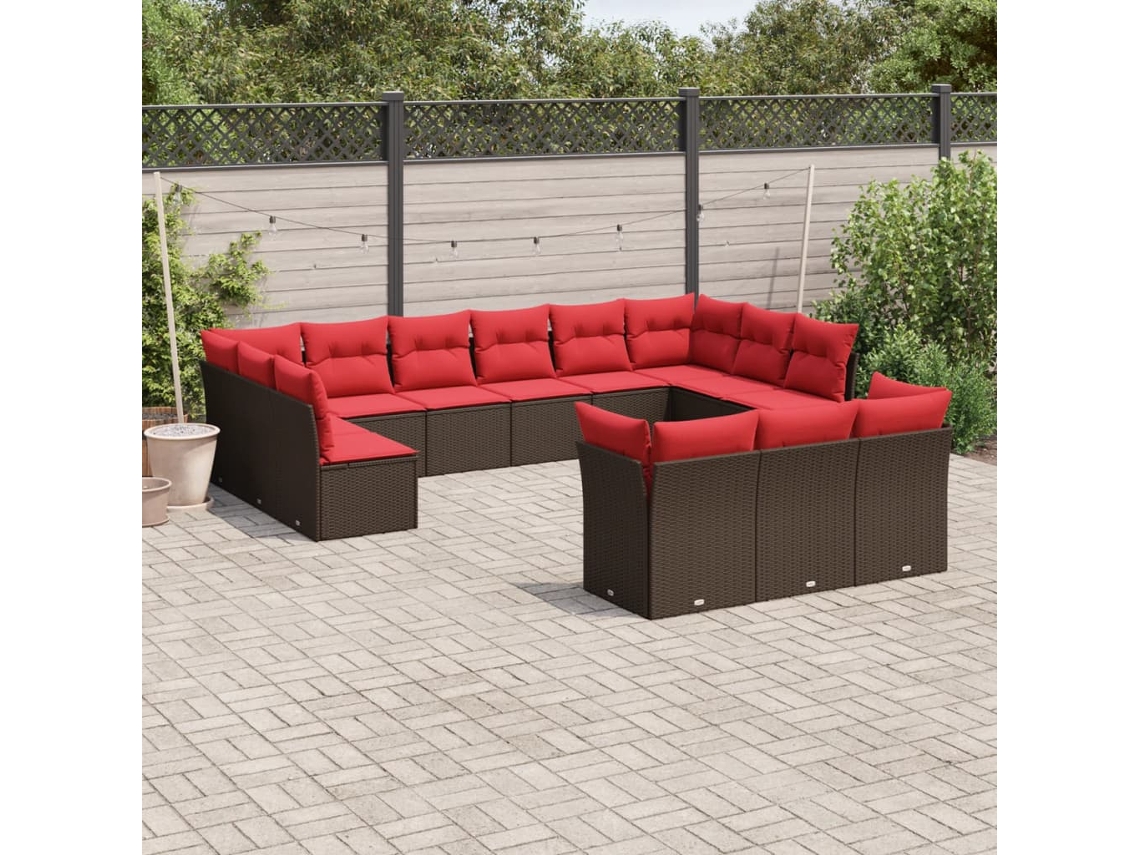 Vidaxl Conjunto De Sofá De Jardim Com 13 Peças E Almofadas Em Rattan Sintético Marrom