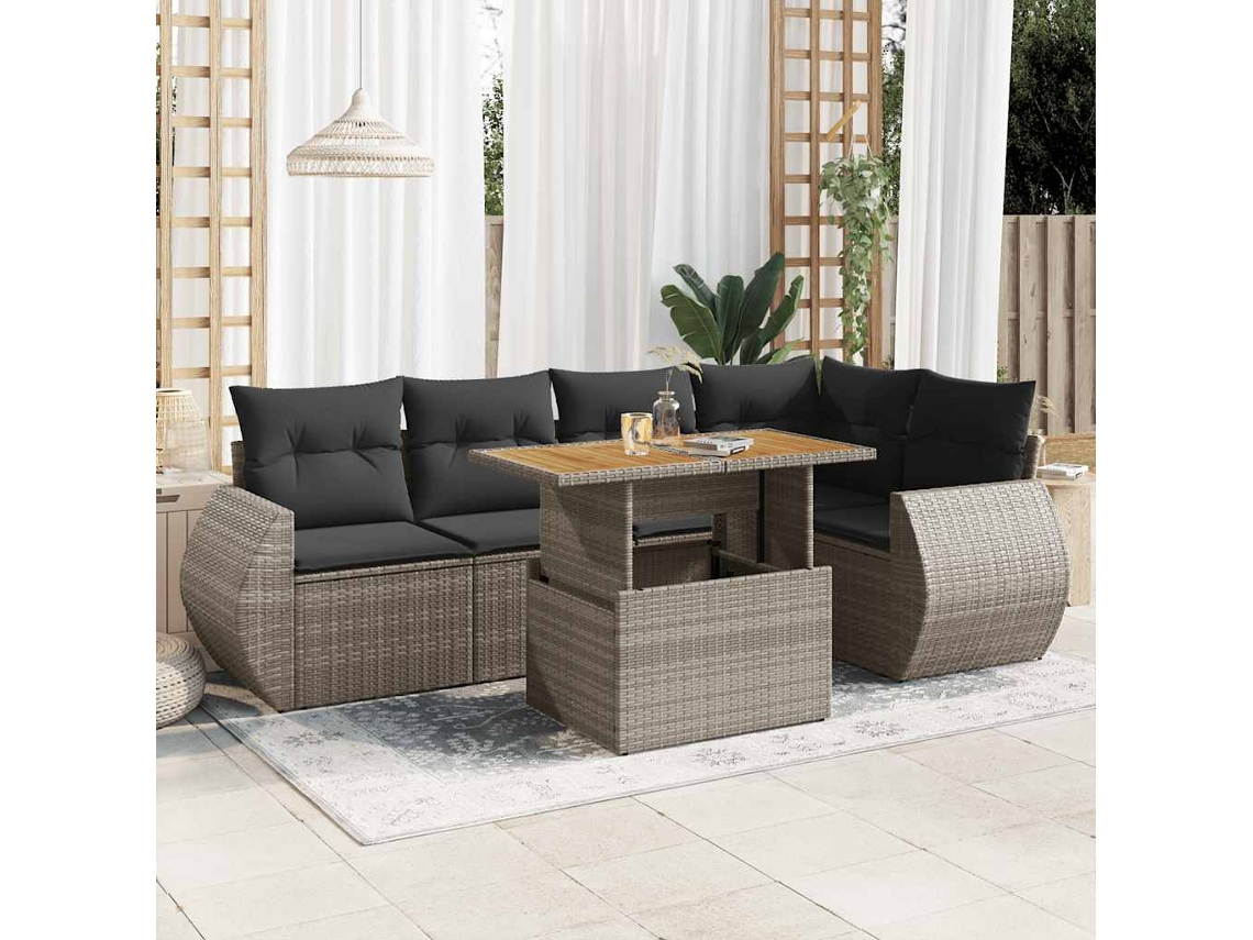 Vidaxl 6 Pcs Conjunto Sofás De Jardim Com Almofadões Vime Cinzento