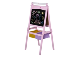 Cavalete Infantil 3 em 1 Cavalete de Arte para Crianças com Quadro Rolo de Papel e 2 Cestos 58,5x50,5x118 Cm Rosa Ge