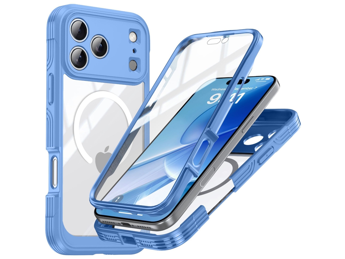 Capa 360° Magnética Anti‑queda Iphone 17 Pro Max Com Película Integrada– Azul