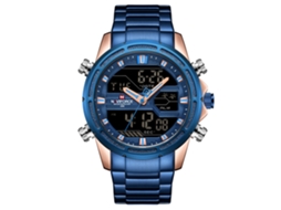 Relógio Masculino de Aço Resistente À Água com Movimento Eletrônico Rose Gold Case Blue
