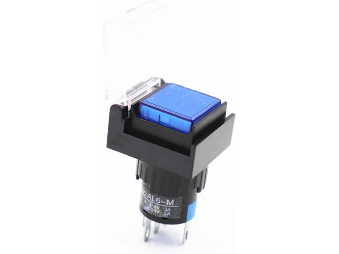 5-interruptores De Botão La16 12v 16mm Com Luz Azul, Furo De Montagem 16mm, Tampa Protetora E Travamento Automático