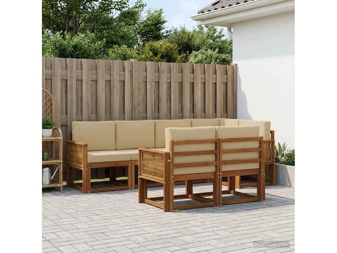Vidaxl Conjunto De Sofás Para Exterior 7 Pcs Natural E Bege Poliéster