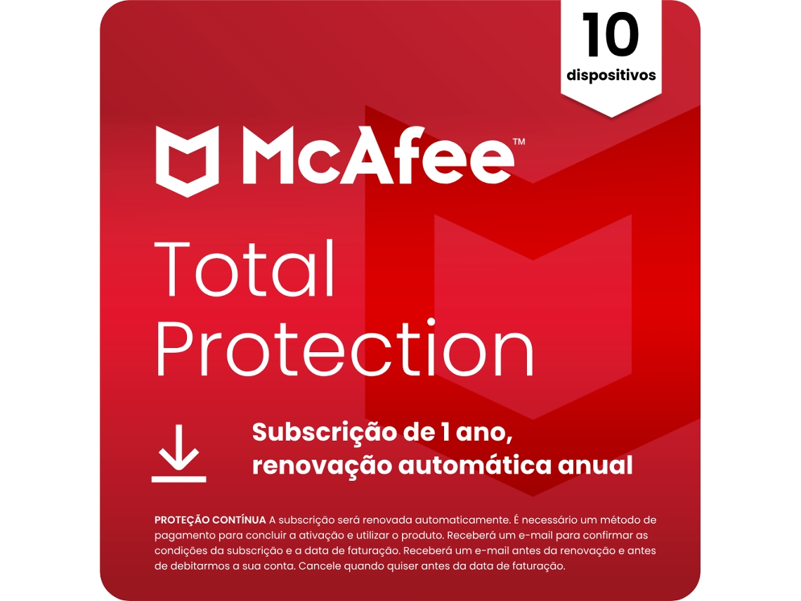 Software MCAFEE Total Protection (10 Dispositivos - 1 ano - PC, Mac, Smartphone e Tablet - Formato Digital)